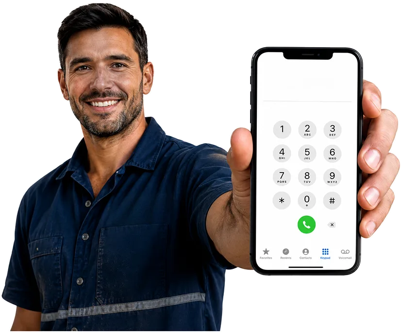 Plumber on the phone taking a Gordon callout