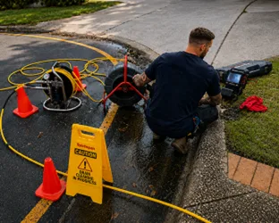 Plumber checking a blocked drain on a Gordon job